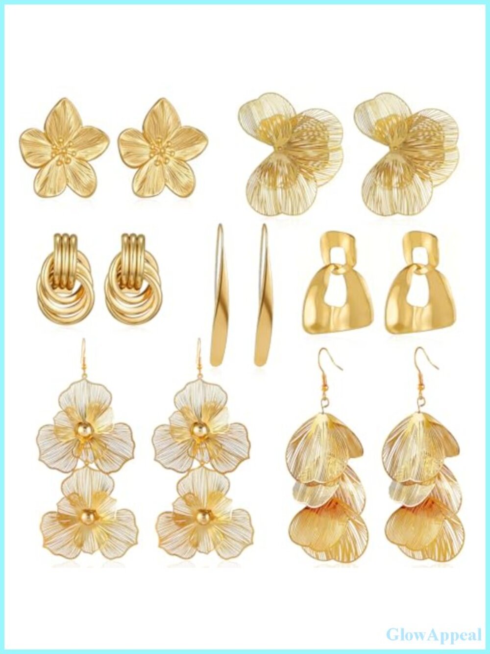 7 Pairs Gold Plated Flower Dangle Earrings for Women Statement Jewelry Gift